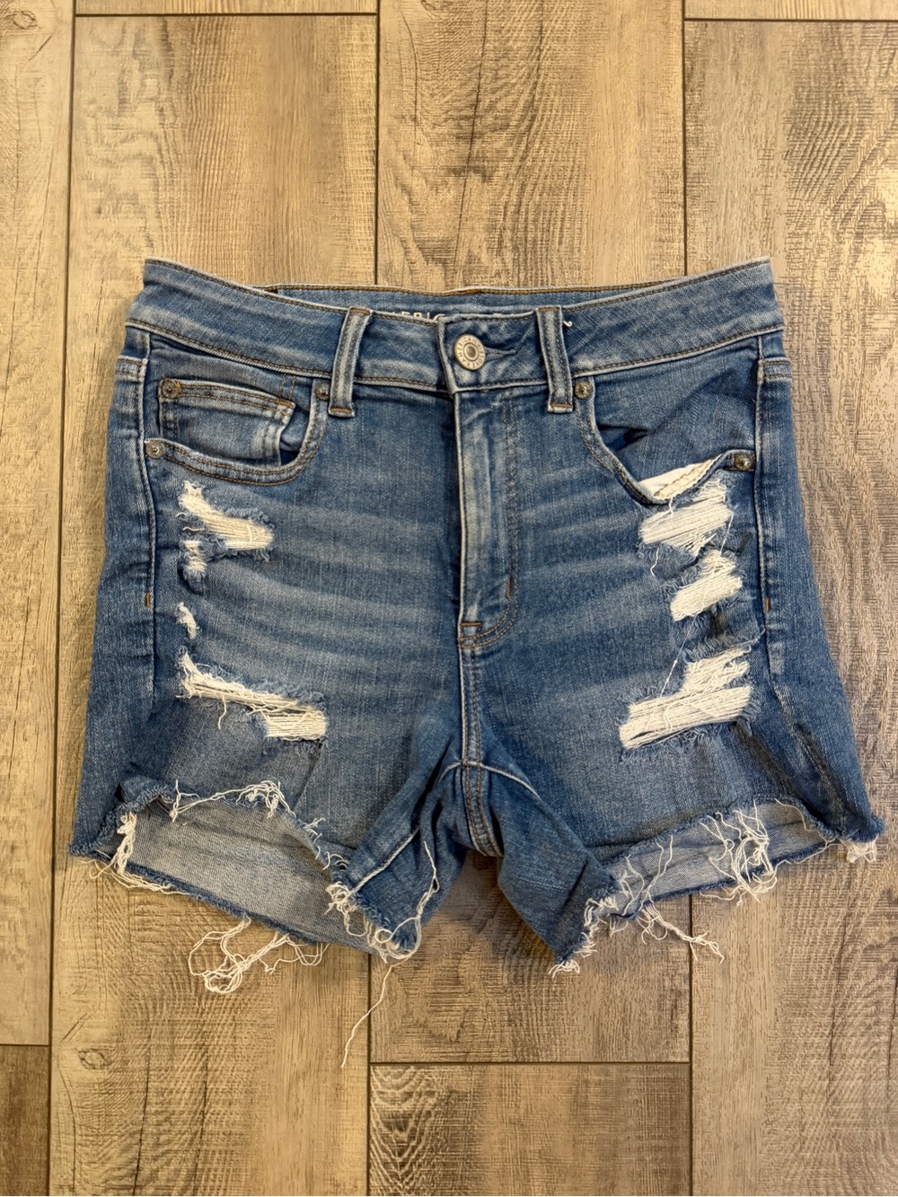 American Eagle Outfitters Ripped Blue Denim Jean Shorts